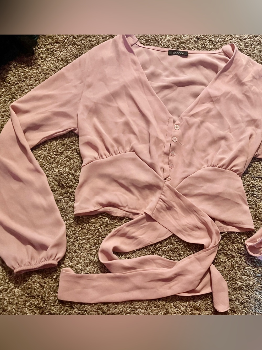 Boohoo Blush Pink Tie-Front Crop Top